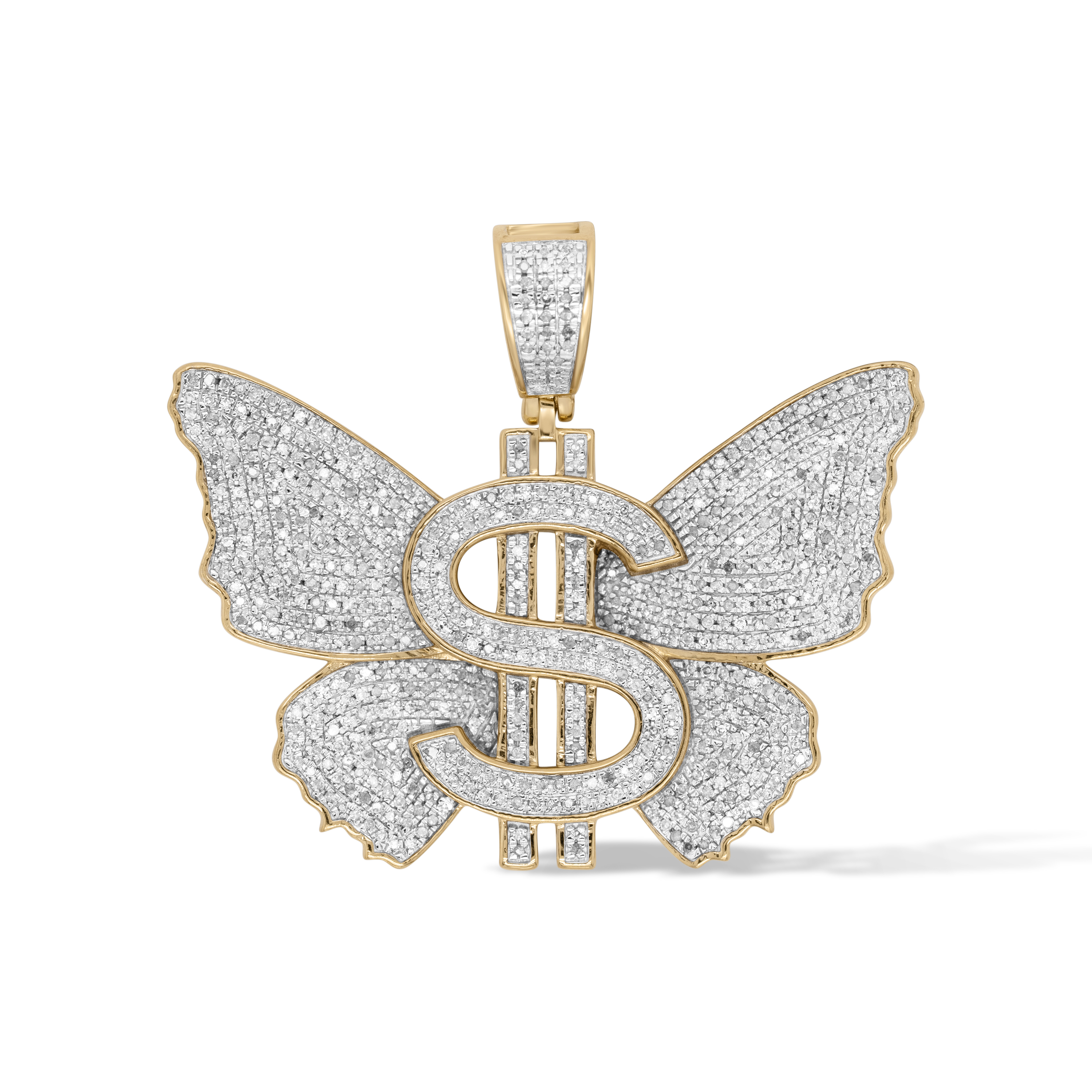 Diamond Butterfly Dollar Sign Pendant 1.00 ct. 10K Yellow Gold